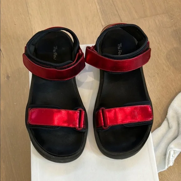 The Row Hook and loop Sandals red metallic 37.5 Minimalist Design - Picture 3 of 8